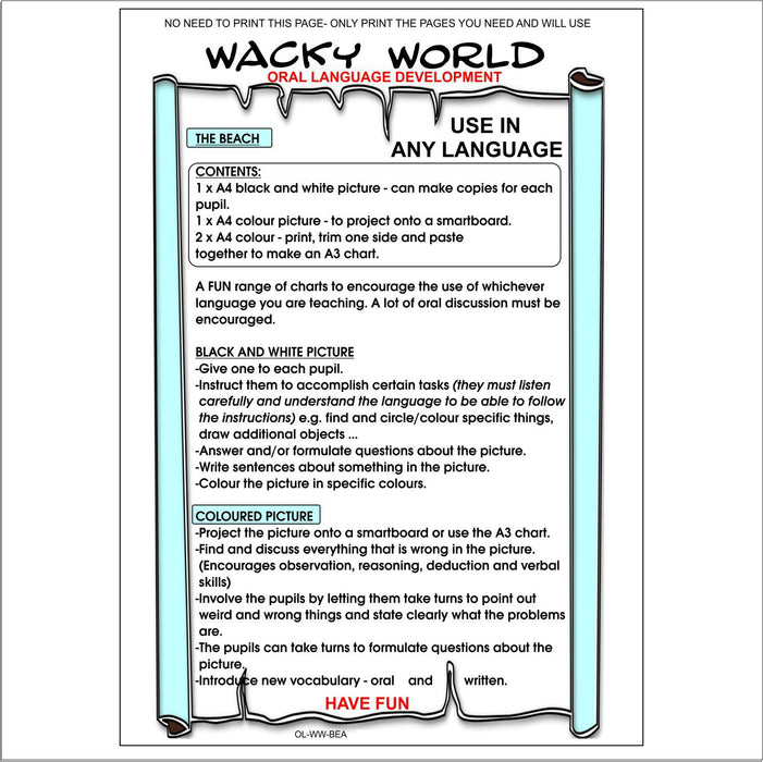 Oral Language Development - Our Wacky World - Wacky Beach