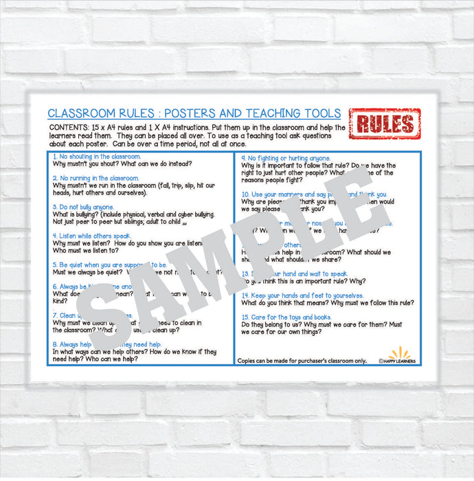 Classroom Rules - posters and teaching tools