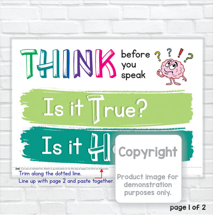 Think Before you Speak - poster and notes for learners