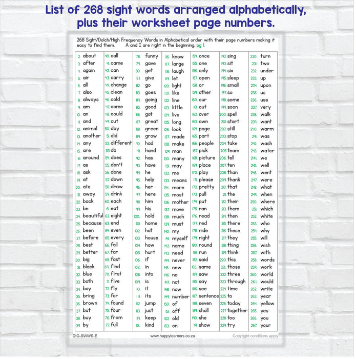 268 Sight Word Worksheets