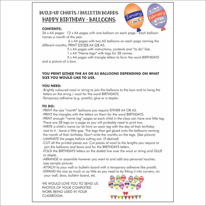BUILD A CHART / BULLETIN BOARDS:  BIRTHDAYS - BALLOONS