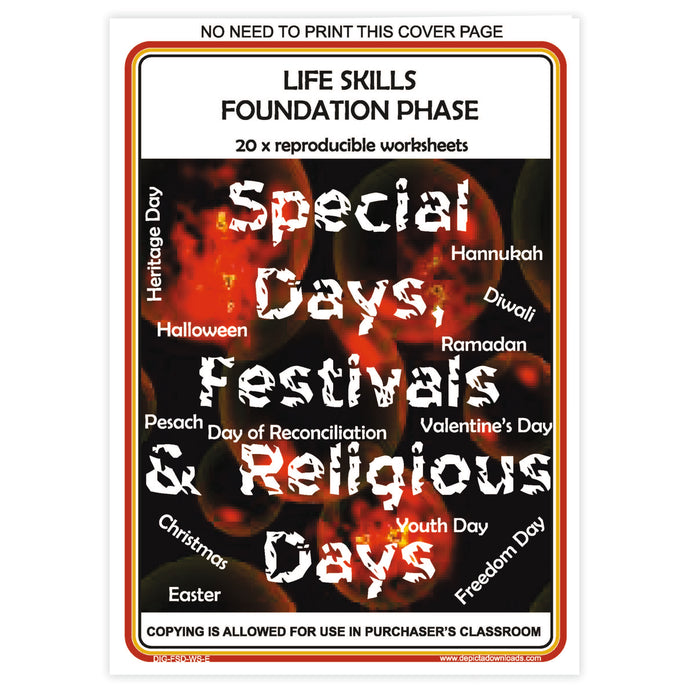 BOOK: Life Skills Worksheets - Festivals, Special and Religious Days