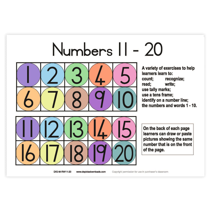 BOOKLET: Numbers 11-20: reading, writing, identifying, counting...