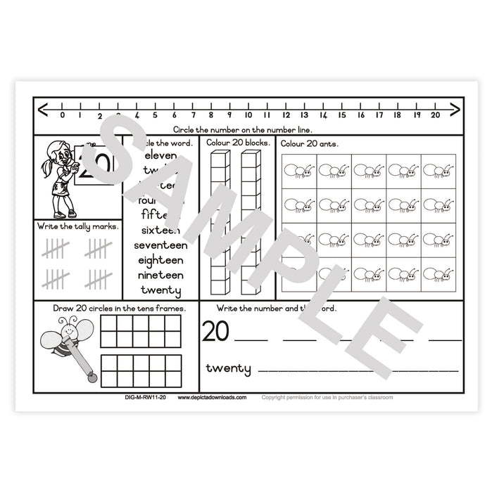 BOOKLET: Numbers 11-20: reading, writing, identifying, counting...