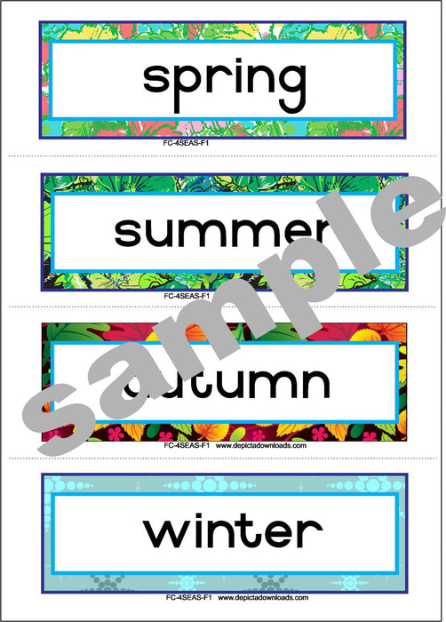 FLASHCARDS: The FOUR SEASONS - (Font 1 - Rounded font)