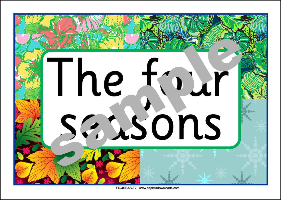 FLASHCARDS: The FOUR SEASONS -  (Font 2 - Sassoon / Natalia / Nelson type font)