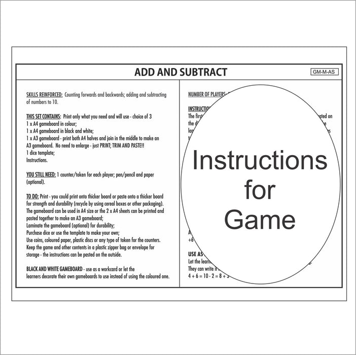 GAME - MATHS - ADD AND SUBTRACT