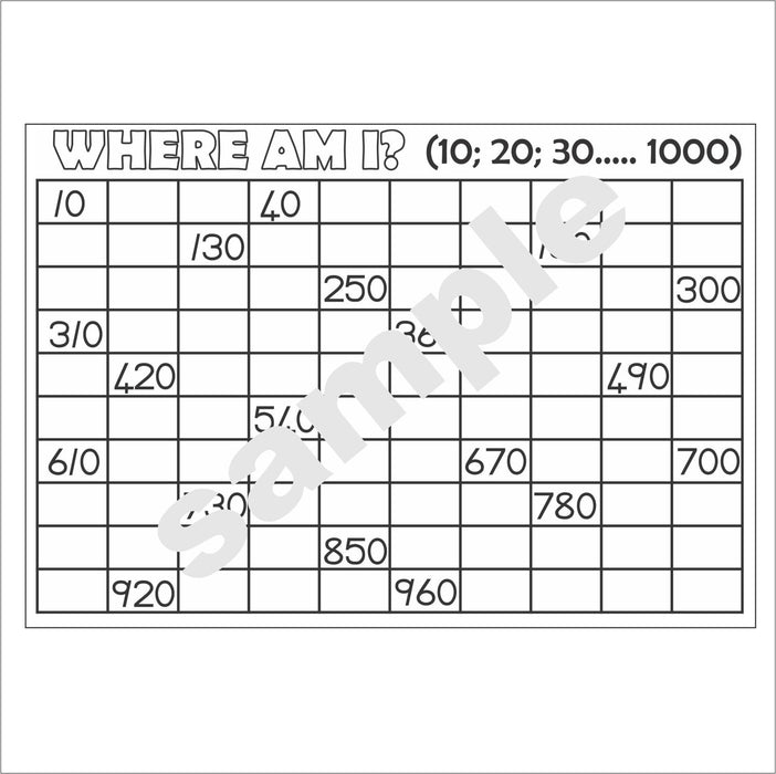 GAME - MATHS - WHERE AM I? 10, 20, 30 -1000 (10 - 1000 number range)