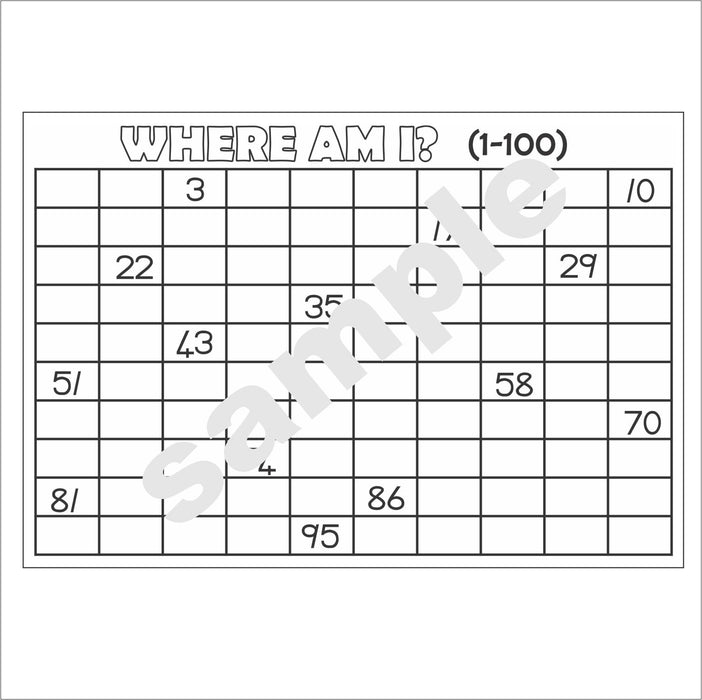 GAME - MATHS - WHERE AM I? 100 ( 1 - 100 number range)