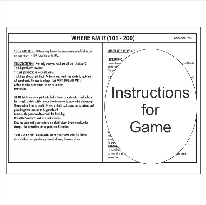 GAME - MATHS - WHERE AM I? 200 (101 - 200 number range)