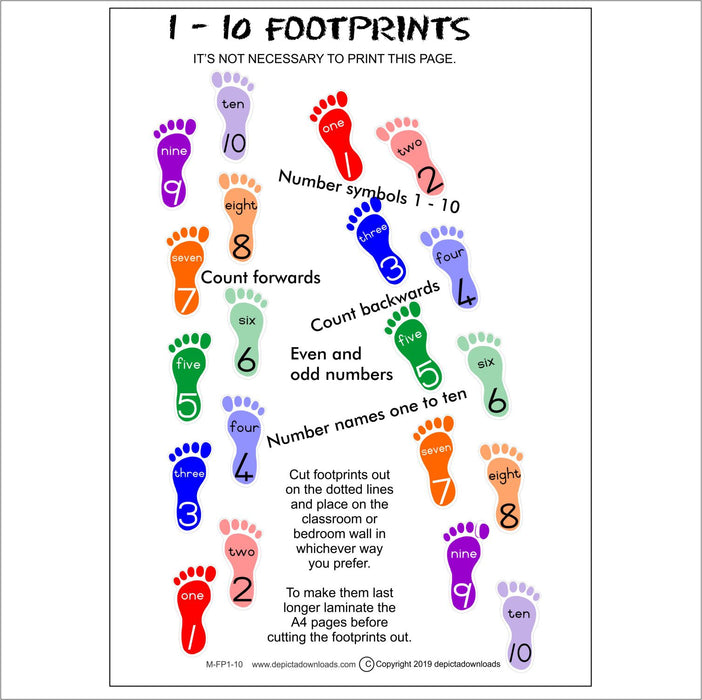 BUILD A CHART / BULLETIN BOARDS:  Number Names and Symbols in Footprints