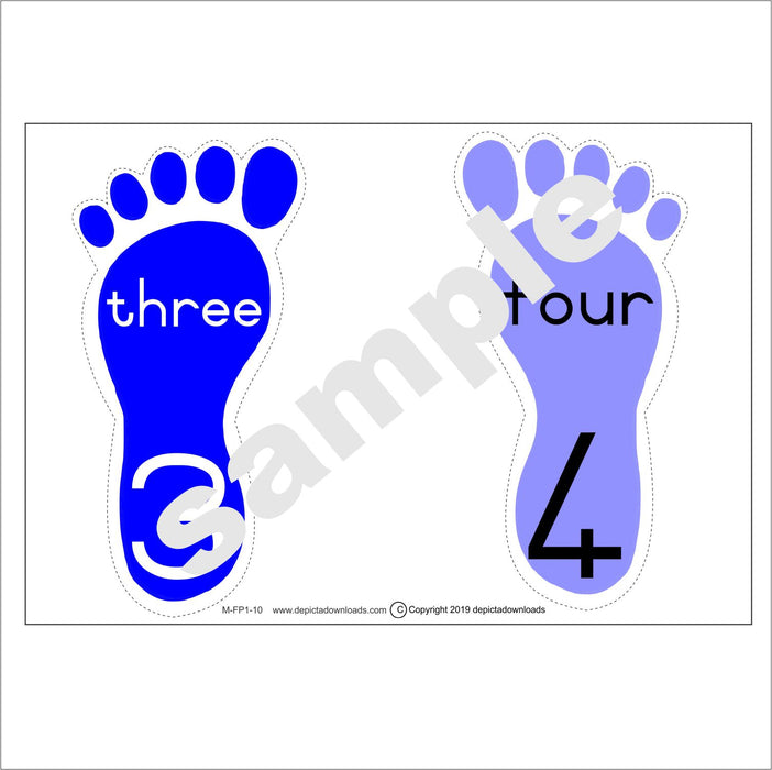 BUILD A CHART / BULLETIN BOARDS:  Number Names and Symbols in Footprints