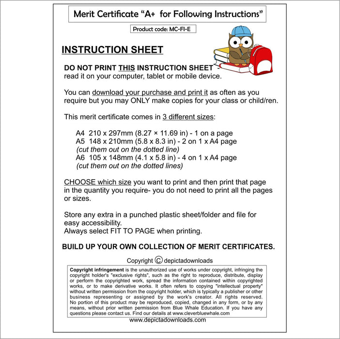 INCENTIVES - MERIT CERTIFICATES - FOLLOWING INSTRUCTIONS