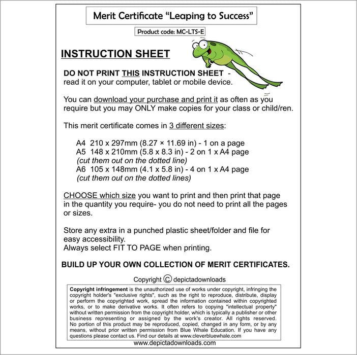 INCENTIVES - MERIT CERTIFICATES - LEAPING TO SUCCESS