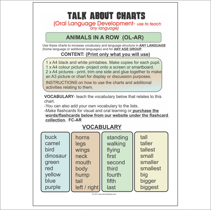 Oral Language Development - Discussion Charts - Animals in a Row