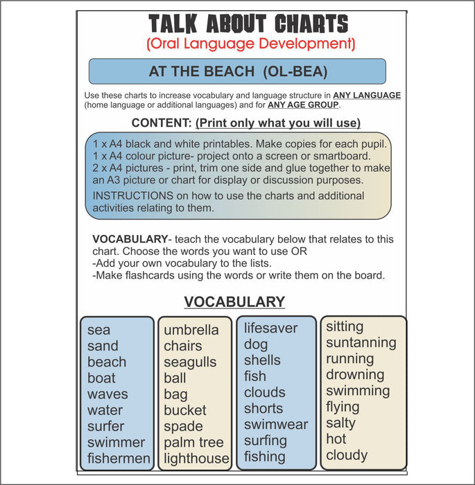 Oral Language Development - Discussion Charts - At the Beach