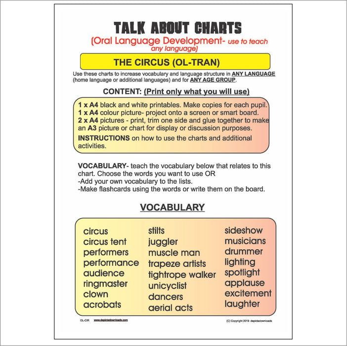 Oral Language Development - Discussion Charts - The Circus
