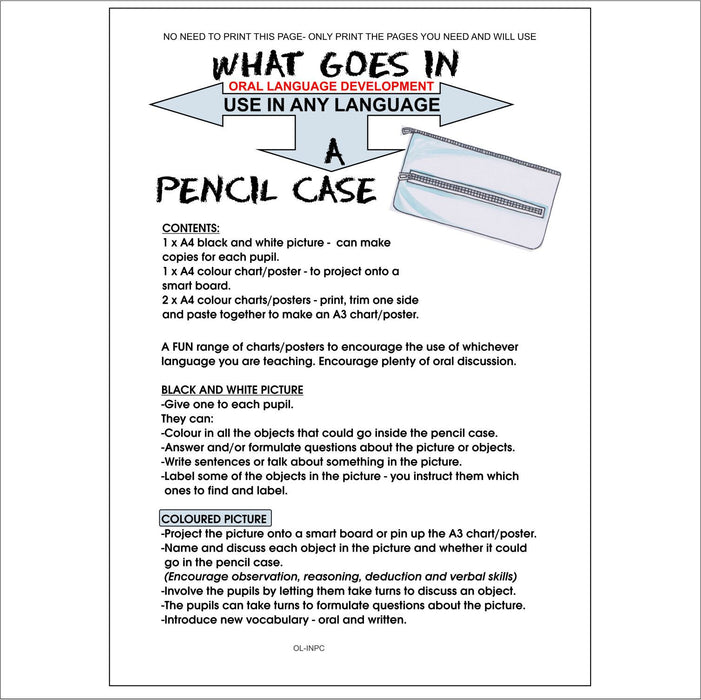 Oral Language Development - What goes in ...  A Pencil Case