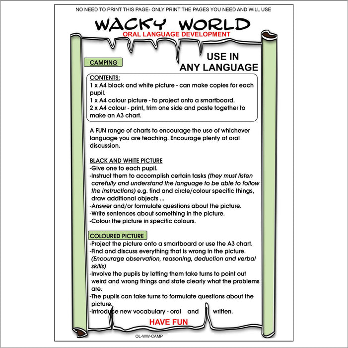 Oral Language Development - Our Wacky World - Wacky Camping