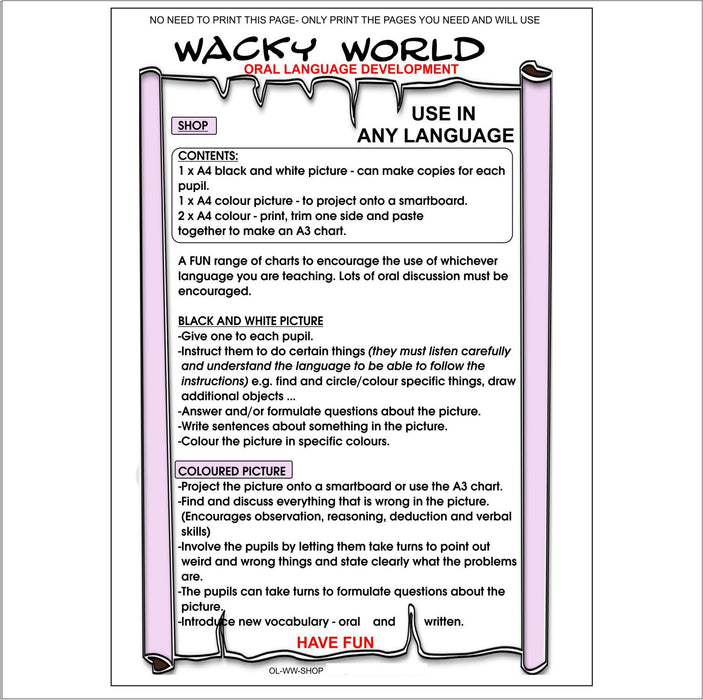 Oral Language Development - Our Wacky World - Wacky Shops