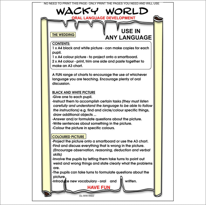 Oral Language Development - Our Wacky World - Wacky Wedding