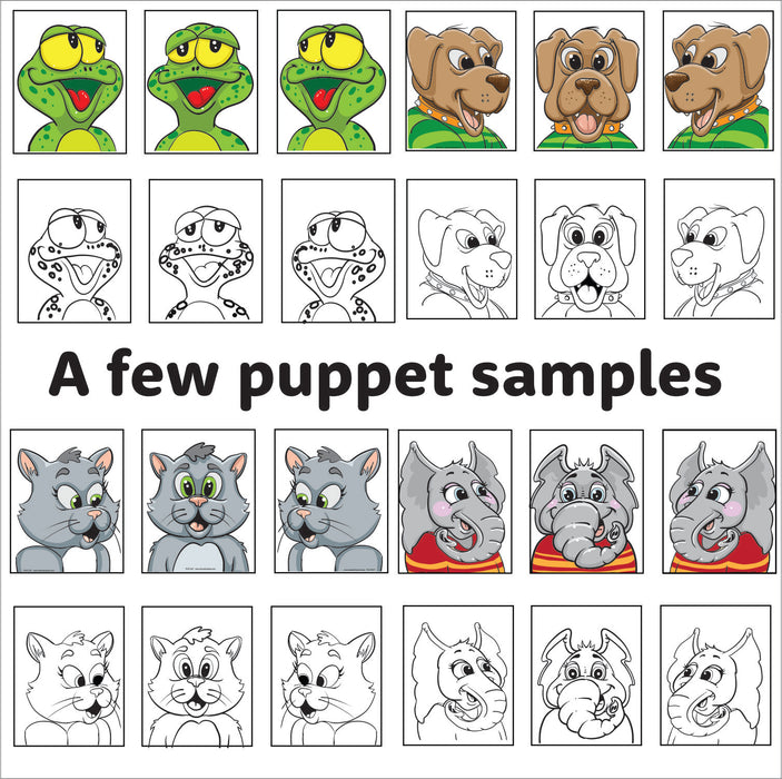 PUPPETS: SET OF 32 DIFFERENT ANIMAL PUPPET FACES - ALL LANGUAGES
